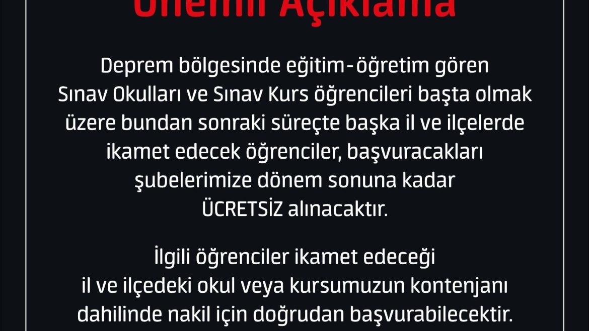 Deprem Bölgesindeki Öğrencilere Eğitim Desteği