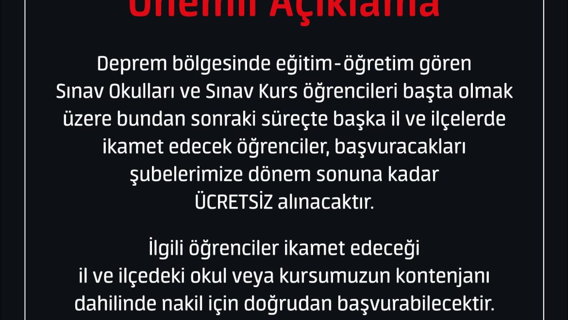 Deprem Bölgesindeki Öğrencilere Eğitim Desteği